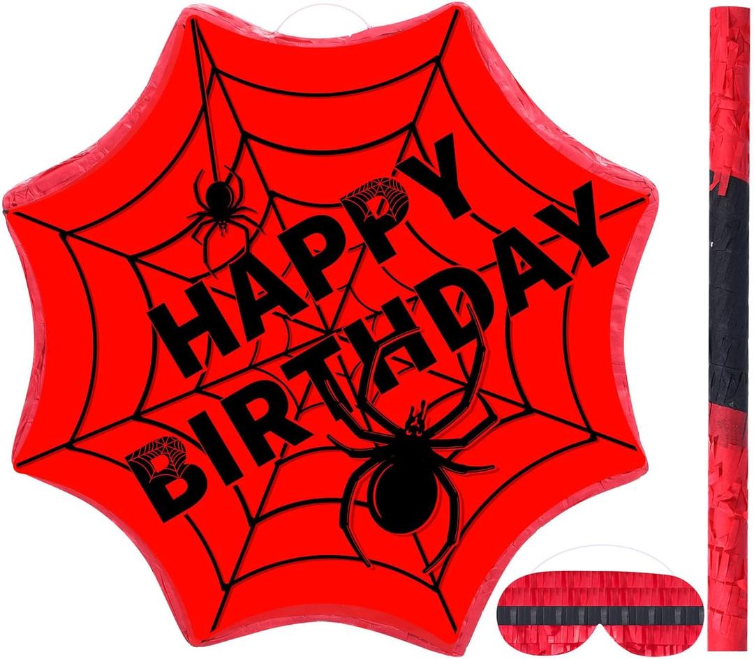 Spider Piata Comic Party Decorations Spider Web Piata Set with Stick Blindfold for Hero Themed Birthday Baby Shower Bachelorette Celebration Decor Supplies