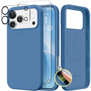 GONEZ Magnetic for iPhone 17 Pro Max Case, Compatible with MagSafe, [Screen Protector + Camera Lens Protector], Liquid Silicone Anti-Scratch Shockproof Protective Phone Case 6.9 inch, Lake Blue
