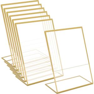 6 Pack Acrylic Sign Holders, Slanted Back Sign Holders for Wedding, 4 x 6'' Gold Slanted Sign Holder, Clear Flyer Display Holder with Gold Frame for Office Hotel Restaurant