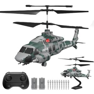 RC Helicopter, LM19-E 2.4GHz Remote Control Helicopter with 10 Launchable Missiles, LED Light, Altitude Hold, One-Key Take Off, Indoor Friendly, Army Toys for Birthday(2 Batteries)