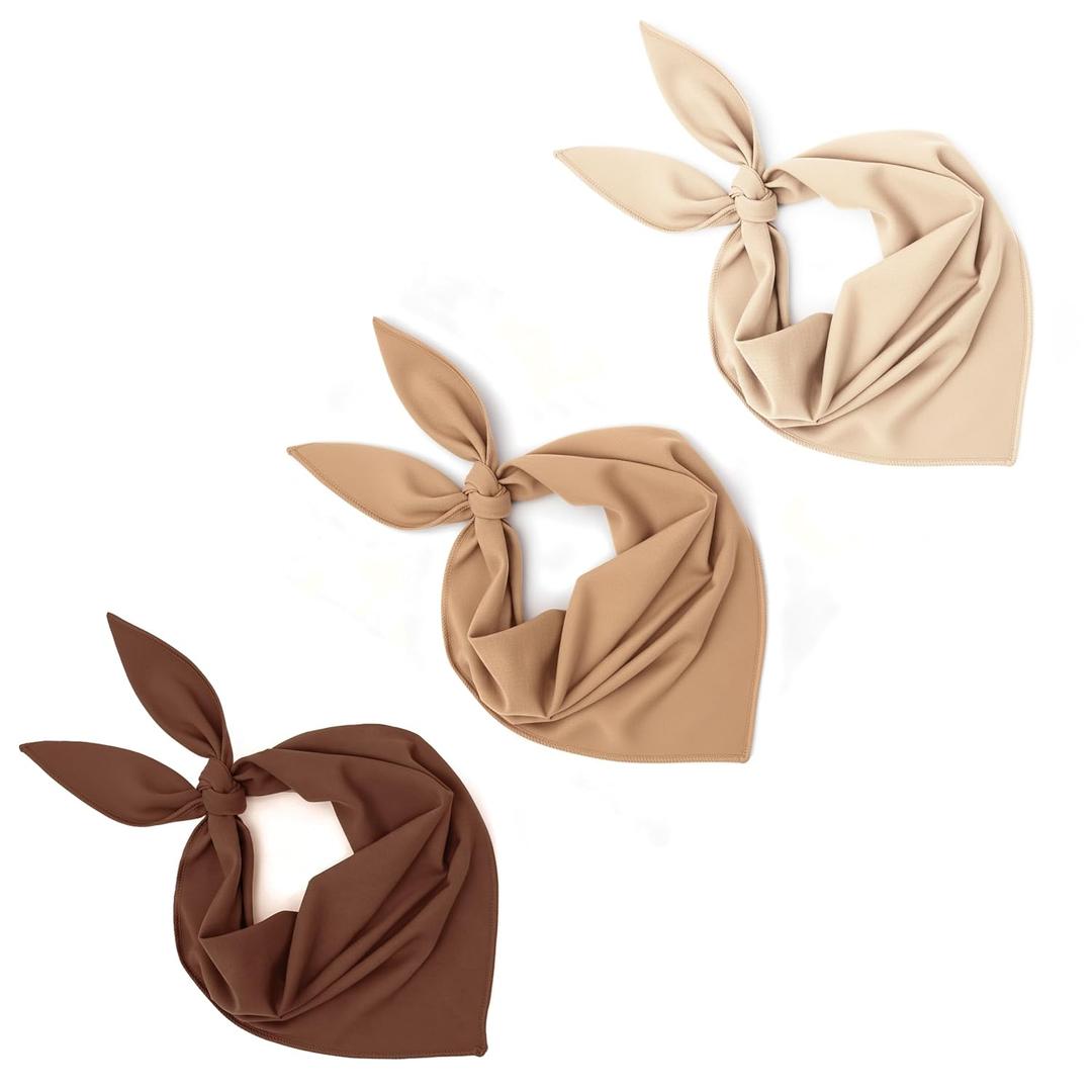 MoHern Bandana Headband for Women, 3 Colors Adjustable Tie-Back Boho Head Scarf, Triangle Hair Bandanas with Precision Cut Design (One Size, Beige+khaki+coffee)