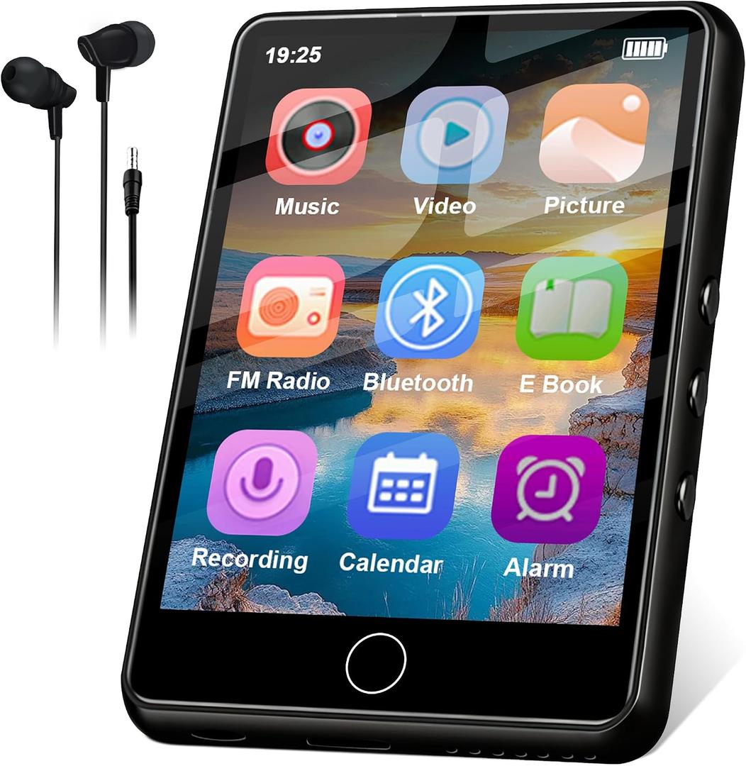 2.8" Display Bluetooth MP3 Player, Portable HiFi Music Player with Bluetooth 5.4, FM Radio, HD Speaker, E-Book, Voice Recorder & Earphones, Black