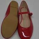 FEVERSOLE Women's Mary Jane Fashion Round Toe Easy Buckle Slip On Flats (7, Maryjane Red Pat)