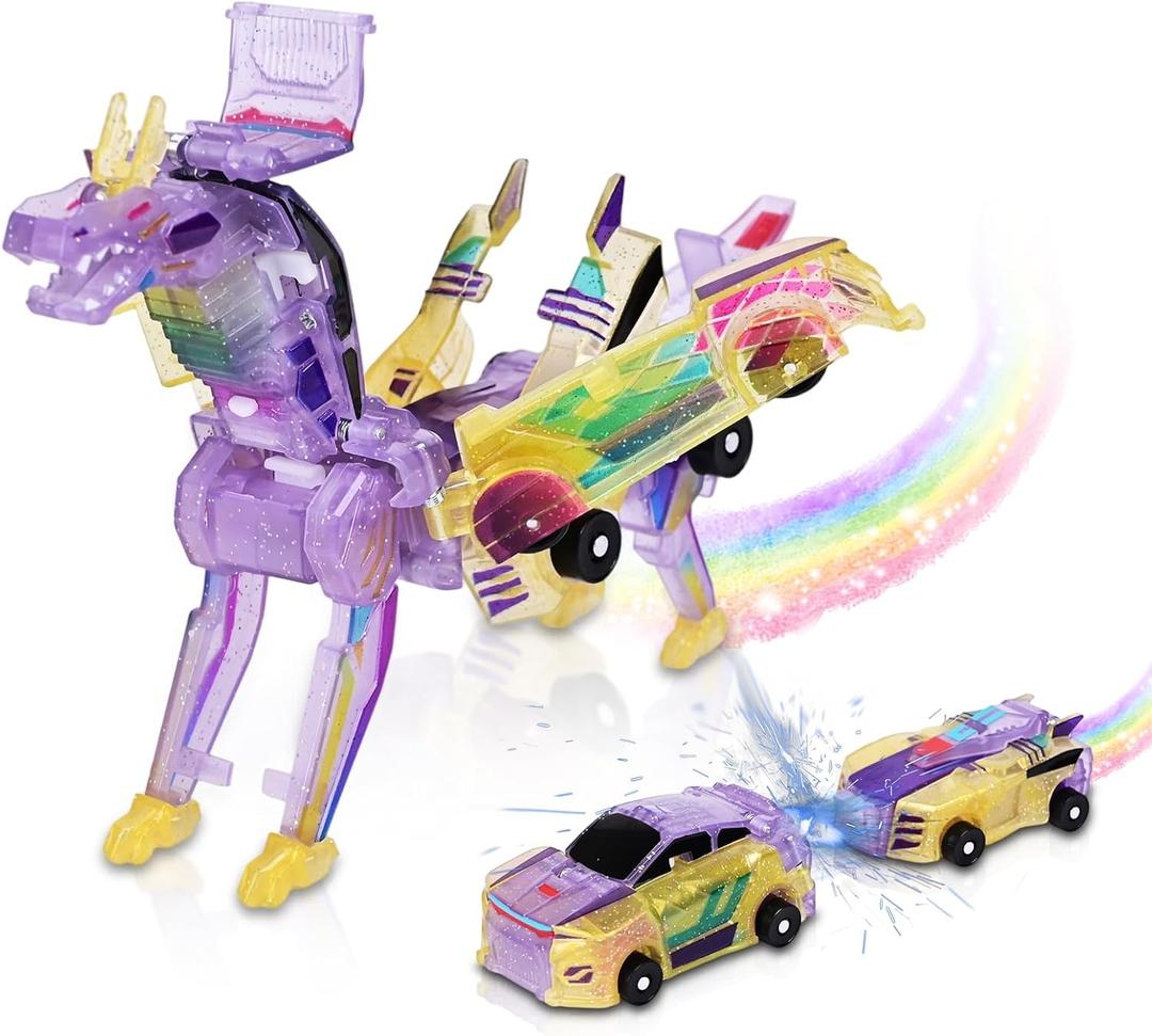 Magnetic Dinosaur Car Toy - 2 in 1 Crash & Transform Vehicle to Dino, No Battery Needed for Kids Age 3-12, Birthday Gift (Yellow)