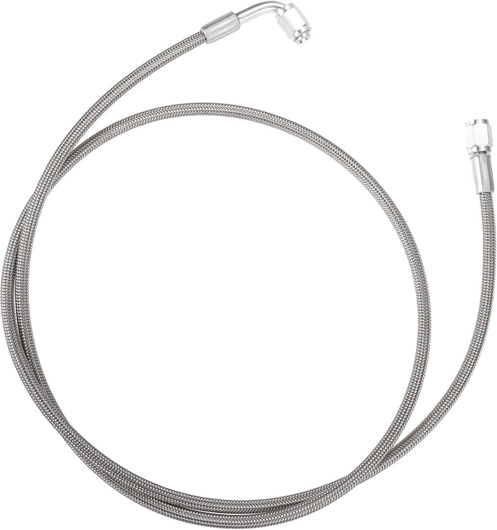 AN3 Braided Steel Turbo Oil Feed Line 90 Degree to Straight Hose End, 48" Remote Turbocharger Oil Drain Return Line Universal for Car Durable Stainless Steel PTFE Silver Tone