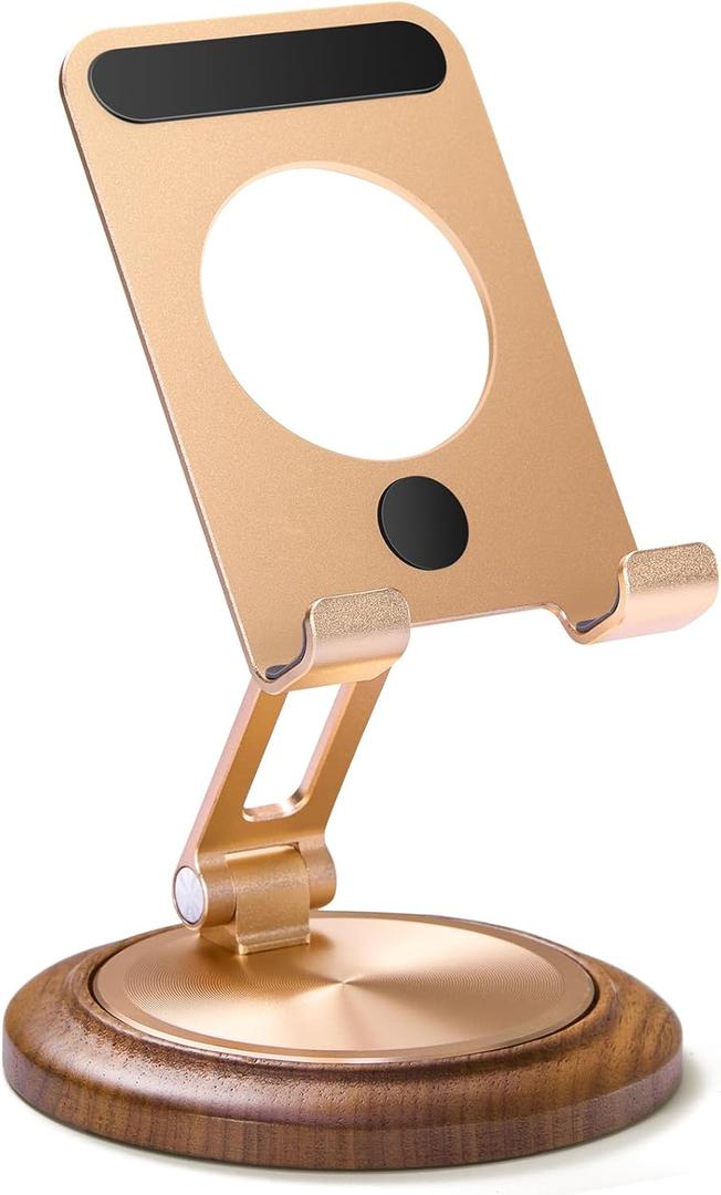 Dual Folding Phone Desk Stand,Adjustable Phone Stand,Phone Stand for Desk,Foldable Wood Phone Holder,Beside Phone Holder,Wood,Gold