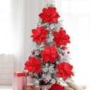 Thiccywoov 8 Pcs Large Christmas Flower Magnolia Flowers Christmas Tree Decoration Artificial Poinsettia Stems Velvet Xmas Ornaments for Xmas Tree Table Decor (Burgundy,16 Inch)