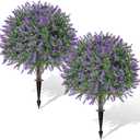 QCQHDU Artificial Lavender Topiary Ball Bush for Outdoor,26.3" Fake Trees Evergreen Plants with Ground Spike,UV Resistant Faux Shrubs for Indoor,Garden,Yard,Front Porch,Patio,Office Decor,2 Pack