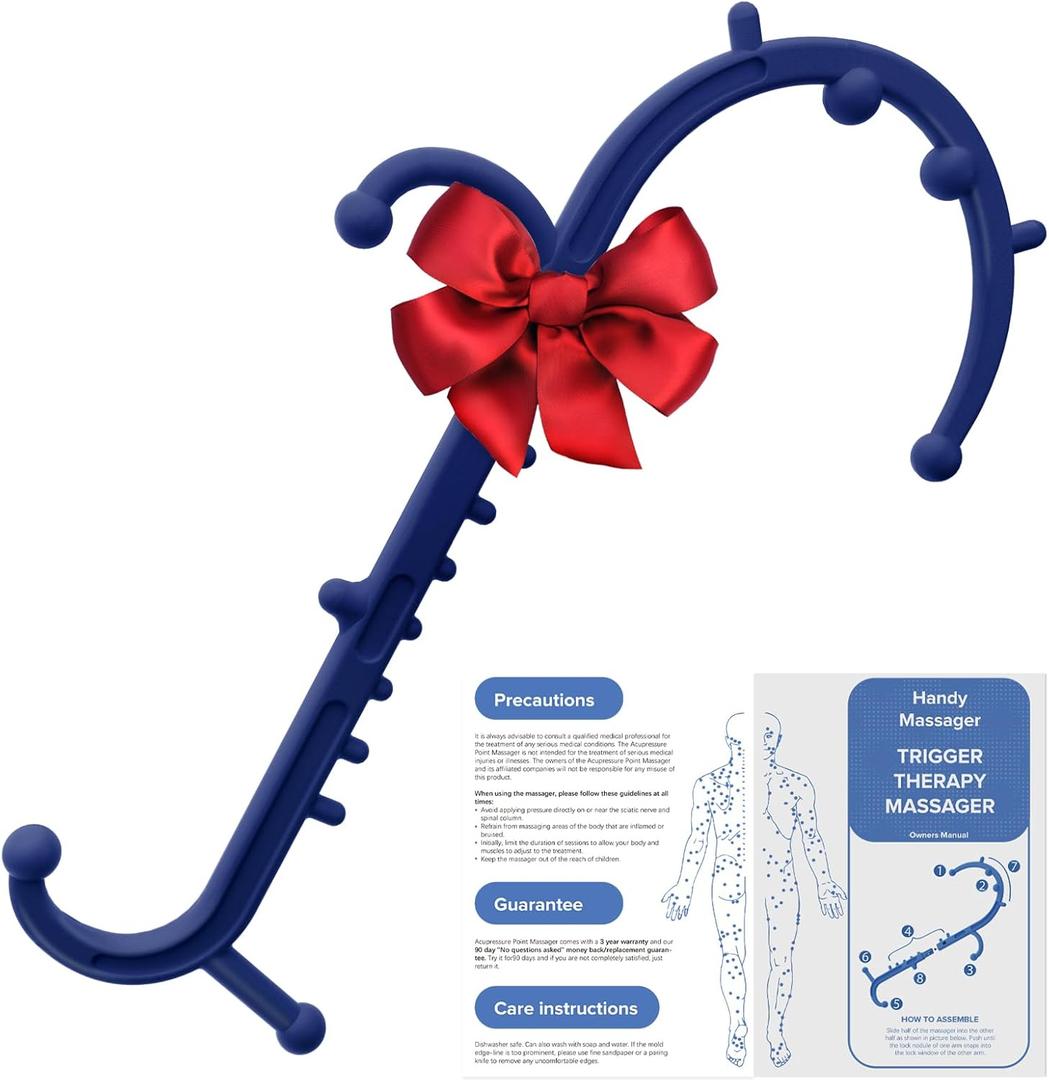 Deep Tissue Back & Neck Massager - Back Massager Stick for Pain Relief, Muscle Knot Remover, Trigger Point Massage Tool for Full Body, Shoulders, Legs - Pressure Point Massage Tool (Dark Navy Blue)