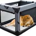 Pettycare 30 Inch Collapsible Dog Crate for Medium Dogs, 4-Door Foldable Soft Dog Kennel with Chew Proof Mesh Windows, Indoor & Outdoor Travel Dog Crate (30.0"L x 21.0"W x 21.0"H, Grey)