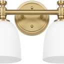Gold Bathroom Vanity Light, 4-Light Bathroom Light Fixtures Over Mirror, Traditional Vanity Lights for Living Room, Milk White Bell Glass Shades, Standard E26 Base, Aged Brass