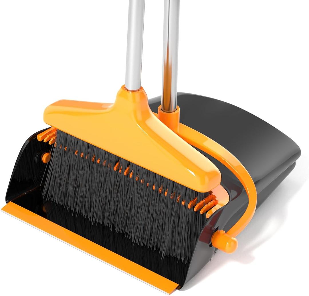 Broom and Dustpan Set for Home, Dust pan with Broom, Standing Dustpan and Broom with Long Handle(51" Length ), for Indoor Lobby Office Kitchen Sweeping