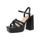 VIUGJNEX Platform Heels for Women Black Chunky Block Heels Open Square Toe Ankle Strap Sexy Strappy High Heels for Prom, Party, Graduation, Wedding Size 7.5