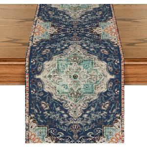 Artoid Mode Boho Bohemia Style Blue Table Runner, Country Rustic Farmhouse Magical Winter Kitchen Dining Table Decoration for Home Party Decor 13x72 Inch