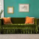 GLORY SEASON Velvet Sofa Cover Soft Decorative Luxurious Solid Exquisite Ruffle Trim,Retro Farmhouse Vintage Sofa Slipcover Couch Cover for 2-3 Cushion Sofa for Living Room 1PC 88x134 Inch