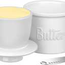Butter Crock with Spreader, French Butter Keeper with Water Line for Counter, The Original Porcelain Butter Dish. Gift for Thanksgiving, Christmas and Mothers Day,JSHKY. (Color: White)