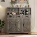GarveeHome Farmhouse Sideboard Buffet with Microwave Stand, Barn Doors Buffet Storage Cabinet with Drawers and Shelves, Wood Coffee Bar Cabinet for Kitchen, Dining Room, Living Room, Grey