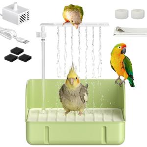 Pawfly Automatic Bird Bath for Cage, Bird Bath with Pump, Filter Sponges & Splash Guard Liner, Large Bird Shower with Running Water, Indoor Parrot Bath for Pet Birds, Bird Cage Accessories