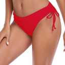 Women's Drawstring Bikini Bottoms Full Coverage Low Waisted Swim Bottom (Dark Red) S