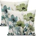 Floral Pillow Covers 16x16 Inches Set of 2 Sage Green Blue Floral Throw Pillow Covers Outdoor Rustic Spring Summer Flower Decoration Pillowcase Farmhouse Decorative Cushion Cover For Sofa Couch