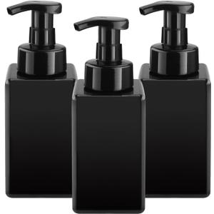 3 Pack 15oz/450ml Foaming Soap Dispenser Plastic Foam Pump Bottle Refillable Liquid Soap Container for Shampoo Body Hand Wash Bathroom Kitchen Sink - Black