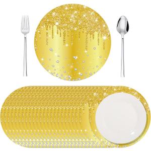 120 Pieces Gold Paper Placemats 13 Inch Glitter Diamonds Round Disposable Table Mats Decorative Paper Mats for Dining Wedding Birthday Gold Glitter Banquet Party
