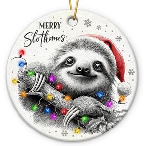 5 x Sloth Ornaments 2025 for Christmas Tree - Cute Xmas Sloth Gifts for Women Friends, Teens, Adults, Double Sided Animal Ornaments for Funny Animal Lover Gifts for Men
