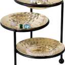 MyGift 3 Tier Jewelry Dish Organizer, 4 Inch Hammered Brass-Plated Metal Dishes and Black Stand, Decorative Ring Tray Jewelry Holder Display Tower for Earrings Necklace Bracelet - Handcrafted in India