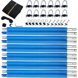 16Ft Trampoline Net and Pole Replacement, Universal Enclosure Poles with Clamp, Screws and Bolts, Tube Caps, Fit 6 Straight 16 Feet Round Trampoline Frame