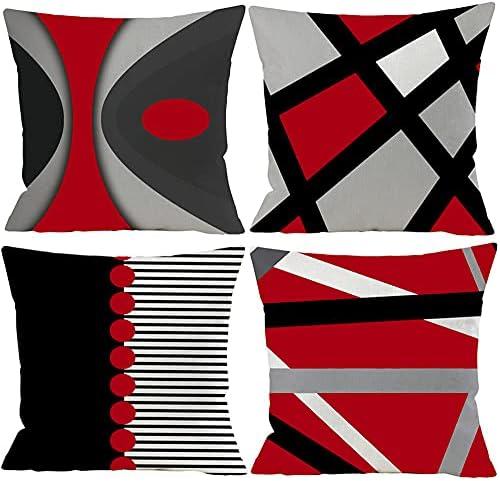 3 Pack. Guhoo Red and Black Throw Pillow Covers 16 x 16 inch, Red Black and White Throw Pillows for Couch, Outdoor Abstract Decorative Pillowcases Linen Square Cases with Zipper for Sofa Playroom Patio Decor