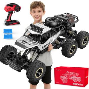 RC Cars, Remote Control Monster Truck - Rock Crawler RC Truck with 2 Rechargeable Batteries, Metal Body, Large Size & LED Headlights, Boy Toys for Kids Ages 4-7 8-12 Birthday Gifts