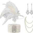 Cizoe 1920s Gatsby Accessories Set for Women Flapper Headband 20s Headpiece Necklace Gloves(od)