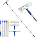 81" Window Squeegee Cleaner, Window Cleaning Tool Kit,12" Squeegee and 11" Microfiber Scrubber Combi with Stainless Steel Pole for Car,Sliding Door,Shower Glass Door-Swivel Style-2 Pads, 81.5"