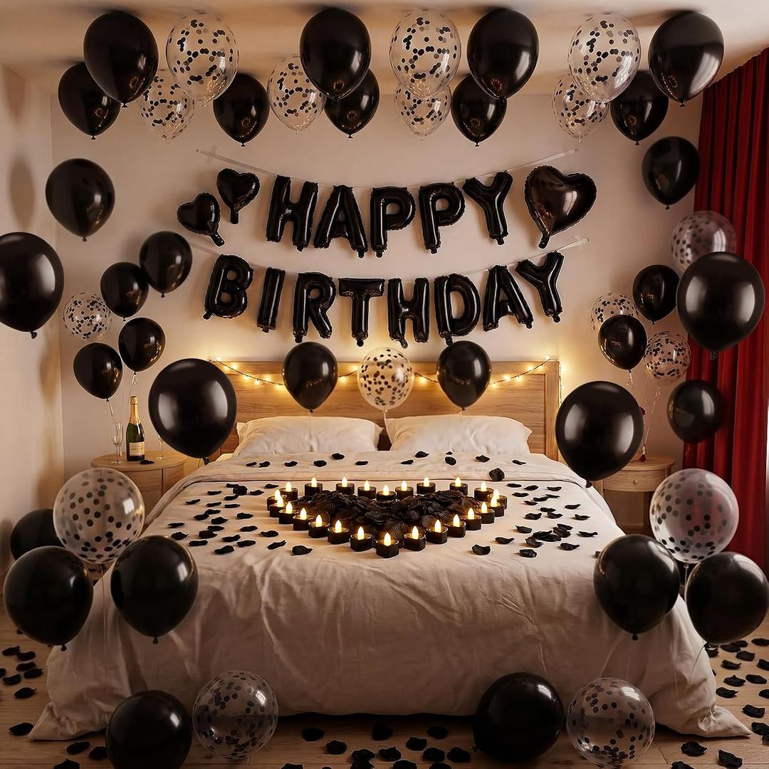 Black Happy Birthday Balloons Decorations Letters Balloons Banner, 16"