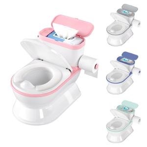 2-in-1 Toddler Potty Training Toilet - Larger Potty Chair & Detachable Training Seat for Boys & Girls Ages 1-3 with Flushing Sound, Wipes Storage, Toilet Paper Holder - Pink
