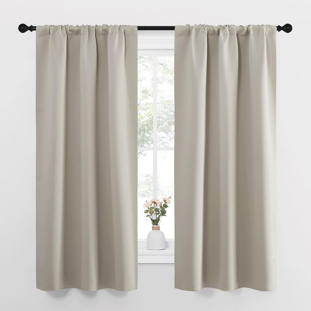 NICETOWN Blackout Curtains for Living Curtains, Room Darkening Window Curtain Panels, Easy-Care Solid Thermal Insulated Draperies/Drapes for Daughter Room (Natural, 2 Panels, 34 by 63)