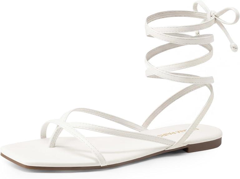 DREAM PAIRS Women's Strappy Flat Sandals - Comfortable Lace Up Gladiator Dressy Sandals, Square Toe Tie Up Walking Sandal, Summer Wrap Up Vocation Sandal Mermaid Shoes (8, Brown)