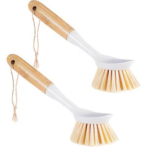 Kitchen Dish & Cast Iron Brush with Scraper, [2 Pack] Skillet Scrub Cleaner with Handle, Kitchen Cleaning Scrubber for Dishes, Pots, Cast Iron Skillet, Non-Stick Frying Pans, Sinks and House Cleaning