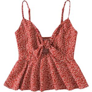 GORGLITTER Women's Bow Floral Peplum Tops Cute Babydoll Sleeveless Tie Front Smocked Cami Going Out Crop Tops 2025 (L)