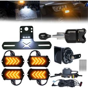 UTV Turn Signal Kit with 110dB Horn and License Plate Holder with Light, UTV ATV Blinker with Lever Column Switch Compatible with Polaris, Can-Am, Teryx, CFMOTO