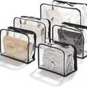 5 Pack Clear Dust Bags for Handbags, 5-Sizes Hanging Purse Storage Organizer, Purse Protector Dust Cover Bag with Zipper and Handle for Closet Organization