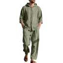 TAFLE Men's 1 Pieces Cotton Linen Set Casual Long Sleeve Henley Shirts Beach Summer Outfits, XXXL
