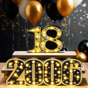 Black Gold 18th Birthday Party Decorations 2 LED Wooden Marquee Light Letters '18' and '2006', 18 Year Old Birthday Decorations, Vintage 18th Party Table Decorations Sign