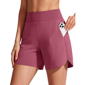 G4Free Chillwhisp Running Shorts for Women 4" - High Waist Lightweight Casual Athletic Shorts Built-in Liner with Pockets (Pink, M)