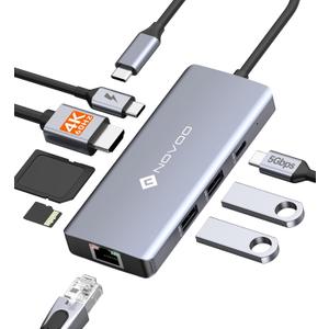 NOVOO USB C Hub 4K@60Hz HDMI Gigabit Ethernet 8-in-1 USB C Adapter Multiport with HDMI,PD 100W,2 USB-A, 1 USB-C Dataport,SD&TF Docking Station for iPhone 15,MacBook Air/Pro M2, Dell, XPS 15,HP, Lenovo
