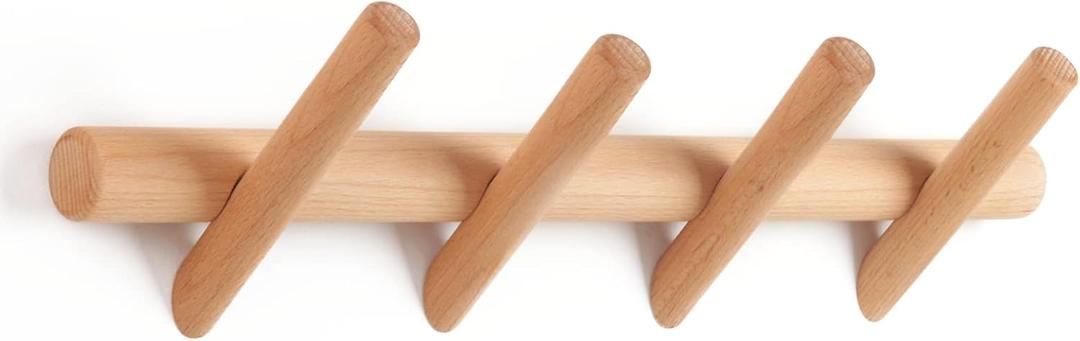 KYSMOTIC Wooden Coat Rack Wall Mounted | Modern Wood Coat Hooks for Entryway, Bedroom, Bathroom | 4 Pegs Wood Wall Hook for Hanging Clothes Robes Towels Hats