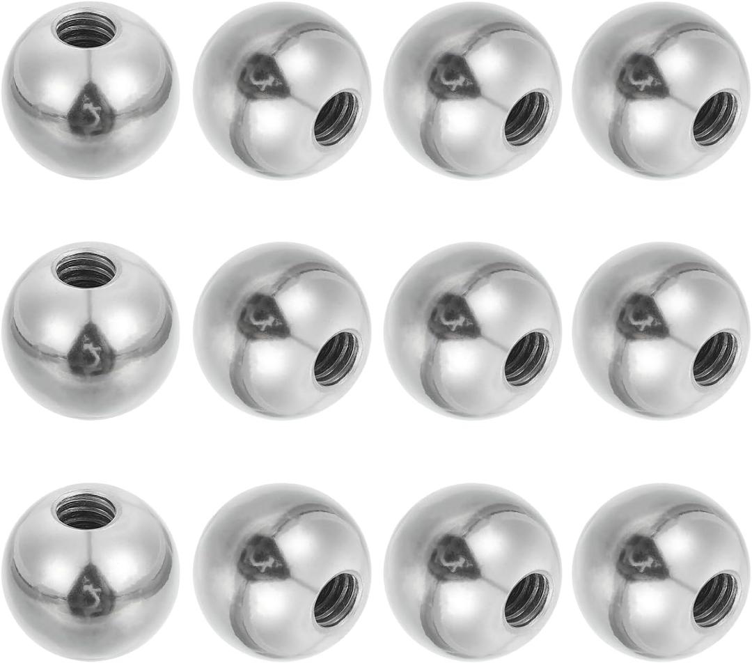 PATIKIL 12Pcs 17mm Ball Nuts Knob, M6 UNC Female Threaded Steel Swivel Ball Joint Adapter Converter for Super Clamp Camera Hot Shoe Mount Light Tripod Phone Holder, Silver