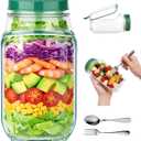 HUAFA Salad Jar Pod, Side Opening Salad Jar To Go with Spork & Spoon, Leakproof Portable Salad Container with Dressing Cup, Meal Prep Jar for Lunch, Work, Travel & Picnic (Green)