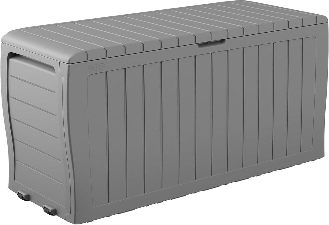 Keter Marvel Plus 71 Gallon Resin Outdoor Storage Box for Patio, Balcony & Garden  WeatherResistant Deck Box for Cushions, Pillows, Pool Floats & Tools, Light Grey