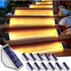 SOLPEX Solar Stair Lights for Outside,24 LEDs Solar Step Lights Outdoor Waterproof Decor for Stair, Step, Deck, Fence, Balcony, Patio, Wall, Yard, Garden (12 Pack, Gray Shell&Warm White)